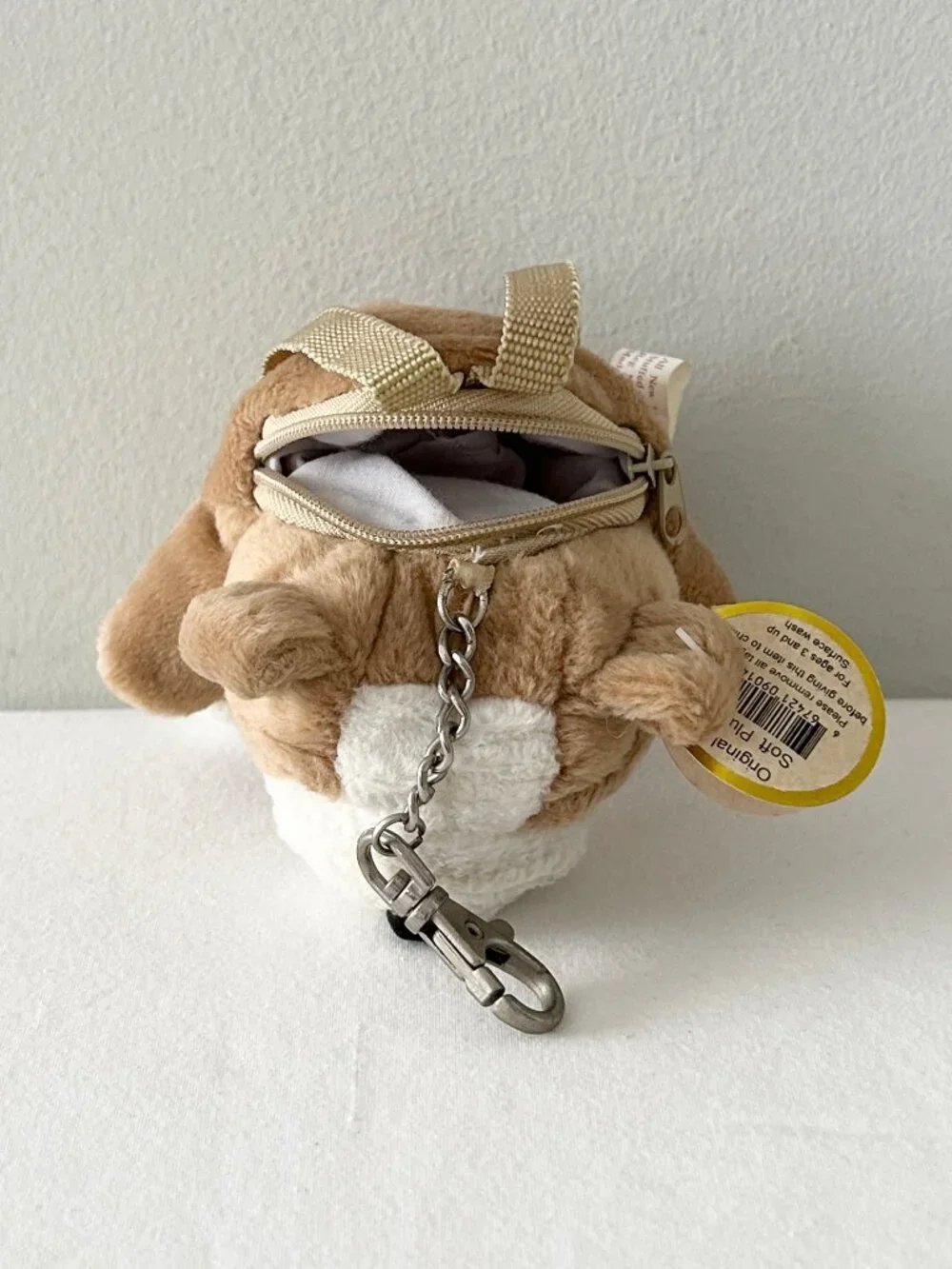 Vintage Bulldog Coin Purse Plush 5” Dog Backpack Belt Bag Charm Key Chain NOS